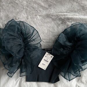 Zara dark teal Ruffled Sleeve crop top